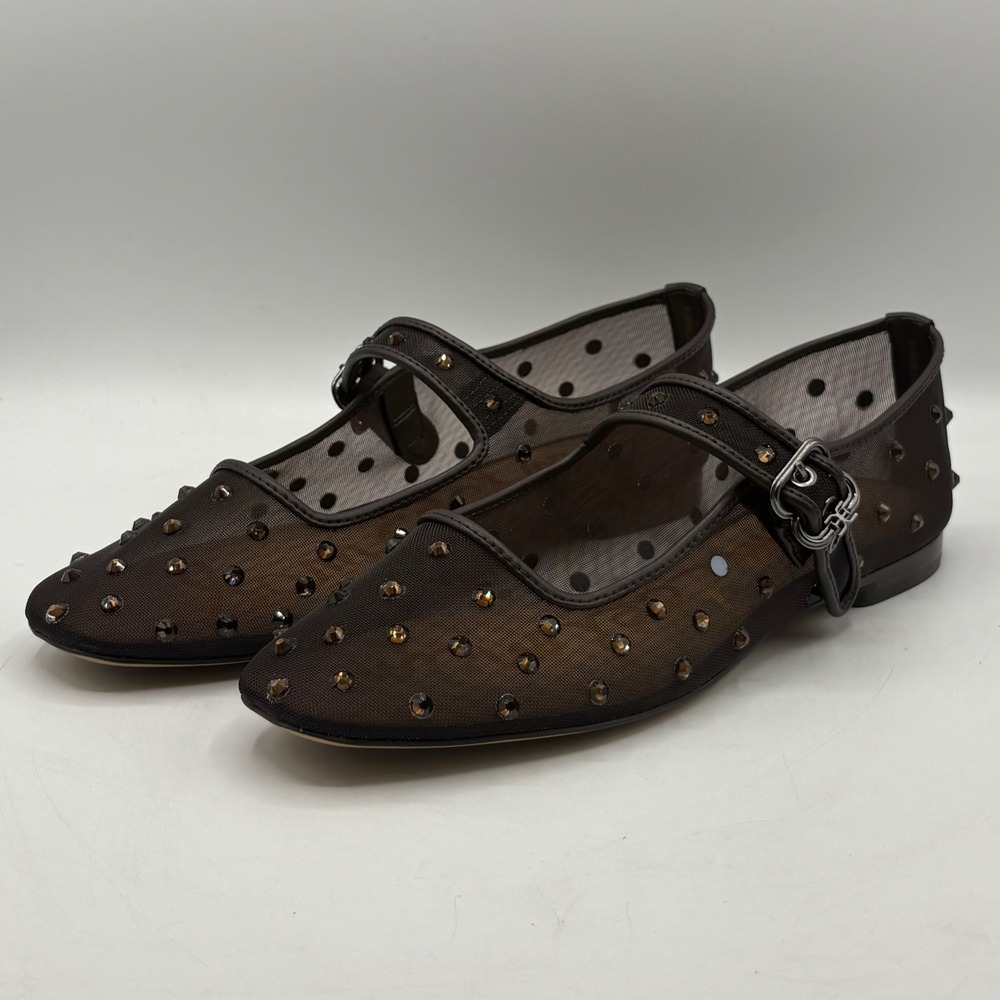 Sam Edelman Michaela Mary Jane Flats Black Mesh Crystal Studded Square 9M READ